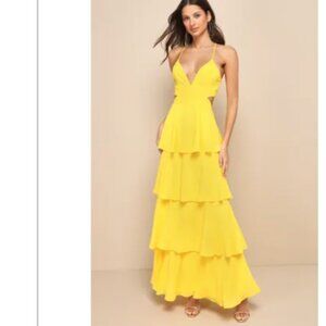 Lulus Tier And Now Yellow Tie-back Tiered Maxi Dress - Size S